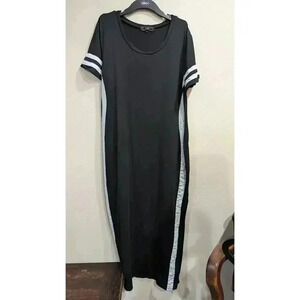 Black sports jersey maxi dress w/ side racing stripes, Vibe Sportswear, 2XL
